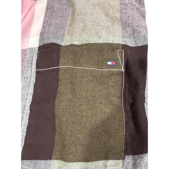 Women's Tommy Hilfiger flannel Plaid Button Down Shirt XL Brown Pink - Picture 7 of 10